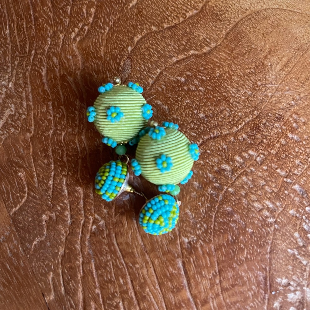 Suzanna Dai stunning designer earrings;worn once,silk, bead, gold plated posts